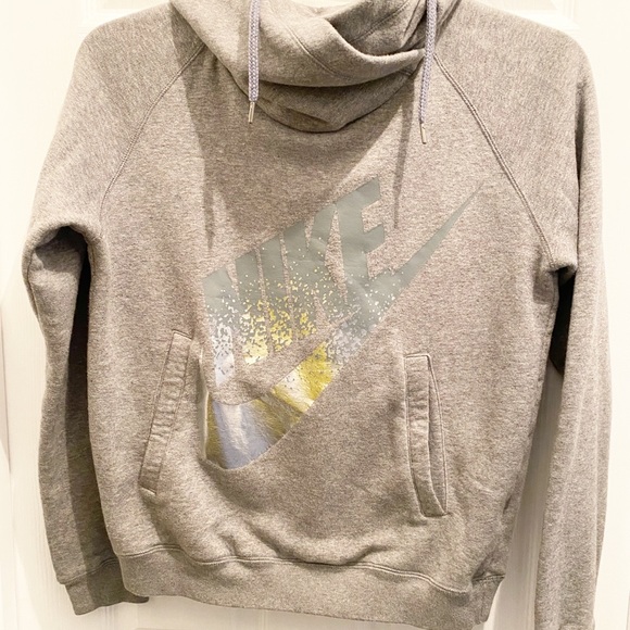 Nike Hoodie Sweatshirt With Silver Gray Spellout Medium - Picture 1 of 10